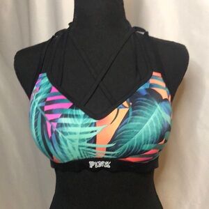 PINK Victoria’s Secret tropical print ULTIMATE push-up bra.Cross straps Size M.